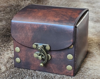 Leather deck box for Magic: the Gathering MTG. Brown & black, holds 100 double sleeved cards.