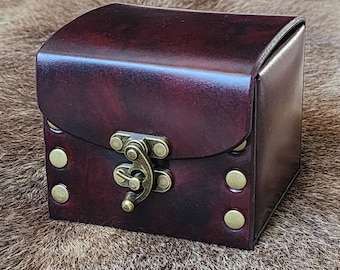 Leather deck box for Magic: the Gathering MTG. Oxblood & black, holds 100 double sleeved cards.