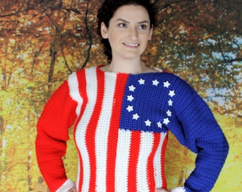 Crochet Long Sleeved Flag Sweater Pattern    541