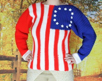 Crochet Long Sleeved Flag Sweater Pattern    541
