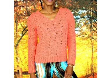 Crochet V-Neck Shells Sweater Pattern     #505