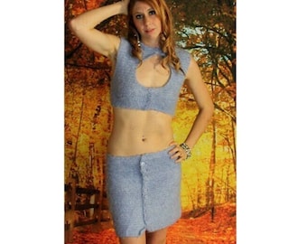 Crochet Front Button Cutout Crop Top &  Front Button Skirt Patterns    1317  312/712