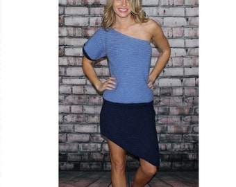 Crochet One Shoulder Top and Side High Skirt Patterns   1309