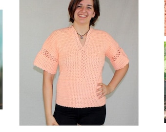 Crochet Center Crosshatch Lace Pullover Pattern   420