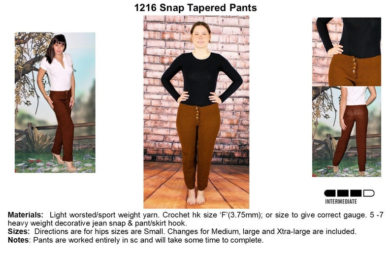 Crochet Tapered Snap Pants Pattern 1216 image 1