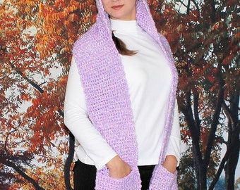 Crochet Hooded Scarf with Pockets Patter    539