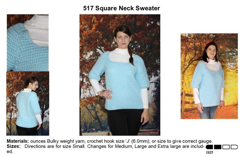 Crochet Square Neck Sweater Pattern 517 image 1