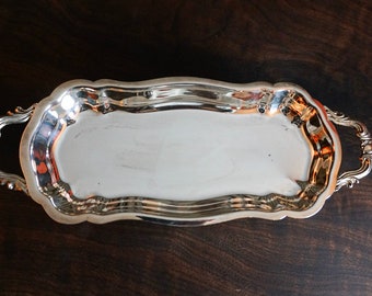Silver Plated Rectangle Floral print Gallery Tray With Handles New Made In UK