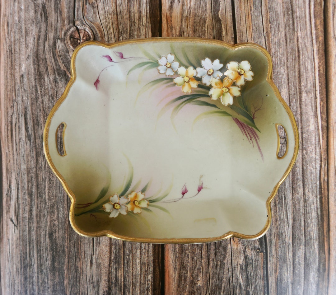 Antique Hand Painted Nippon Porcelain Plate With Open Handles Etsy
