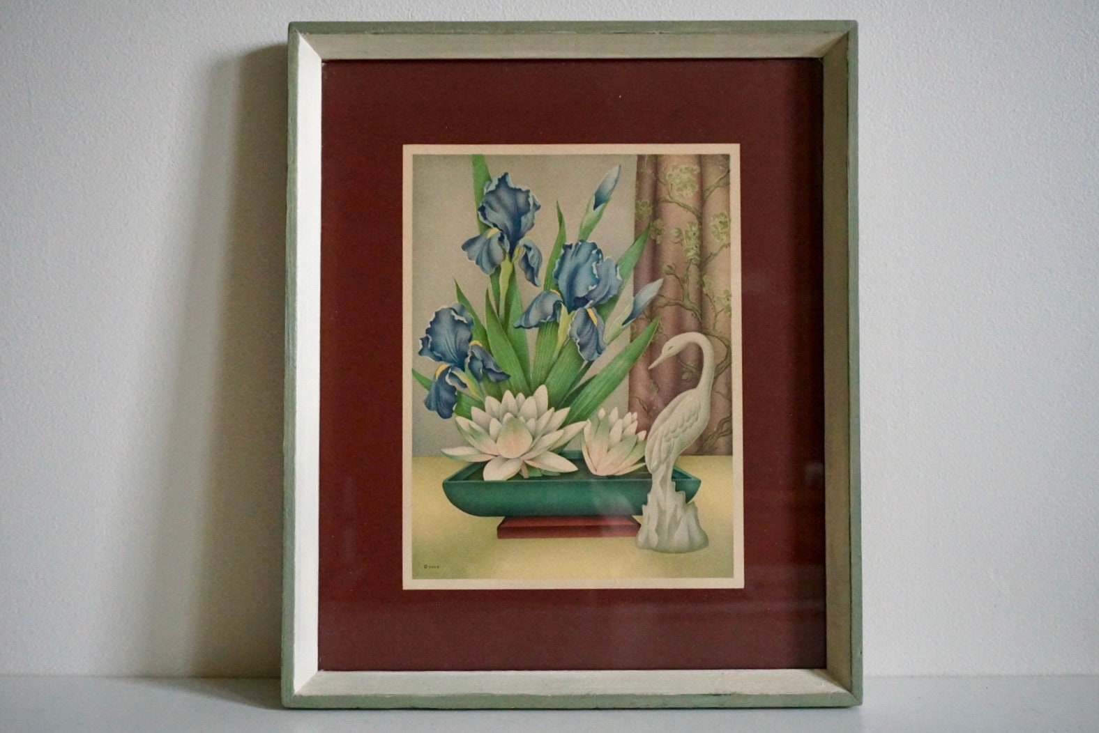 Vintage Mid Century Art Deco Goes Litho Framed Print Asian Flower