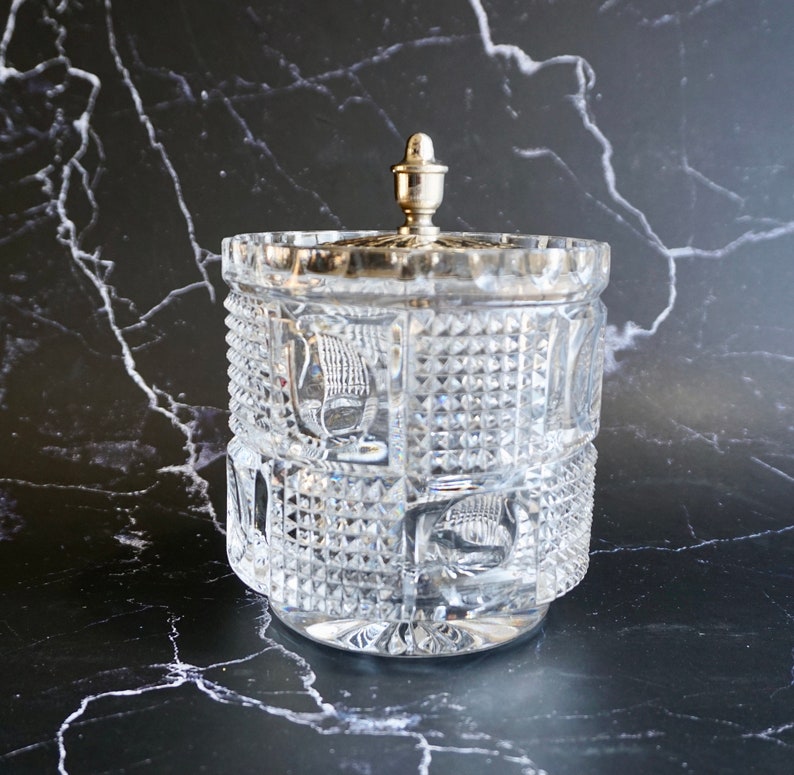 Vintage Crystal Ice Bucket With Silver Plate Handled Lid Etsy
