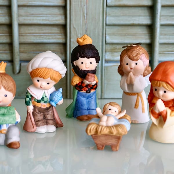 Country Cousins Nativity Pieces, 6 Replacement pieces for children's Christmas Nativity, 1983 Enesco Imports