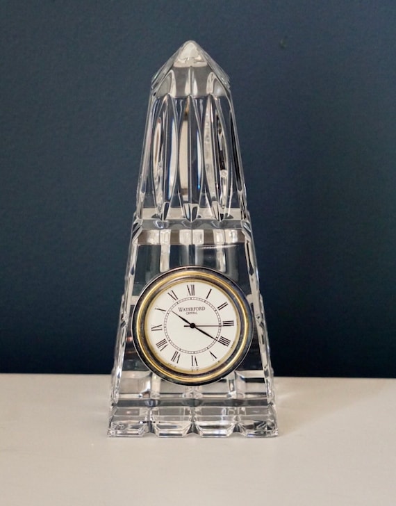 Waterford Crystal Clock Small Cut Crystal Obelisk Quality Etsy