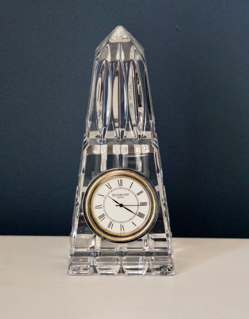 Waterford Crystal Clock Small Cut Crystal Obelisk Quality Etsy
