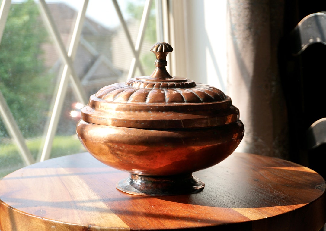 Vintage Copper Bowl With Lid Rustic Farmhouse Copper Footed Etsy