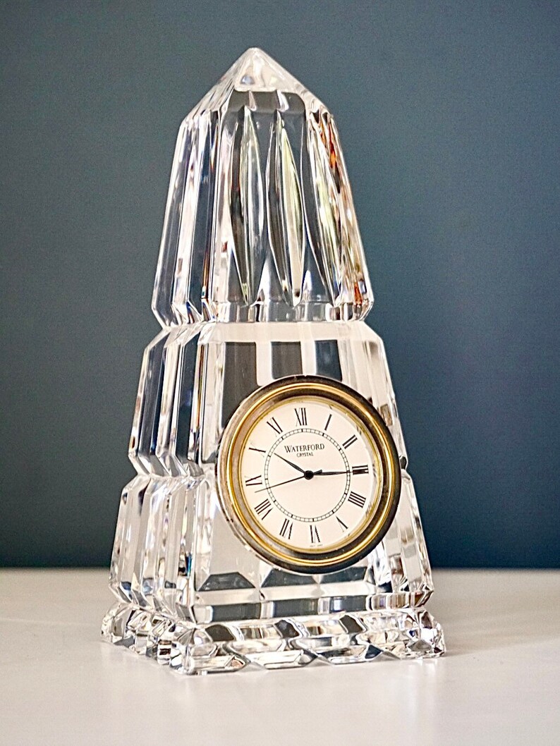 Waterford Crystal Clock Small Cut Crystal Obelisk Quality Etsy