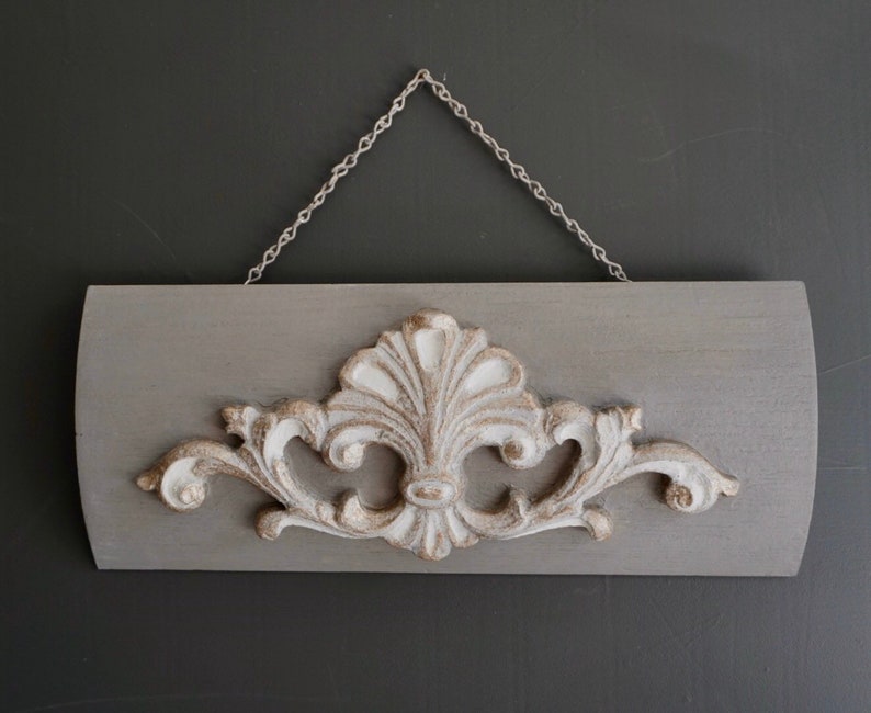 Hanging Decorative Wall Decor Carved Wood Pediment With Fleur Etsy