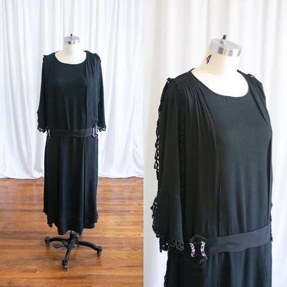 Sybil dress | vintage 20s dress | 1920s black silk