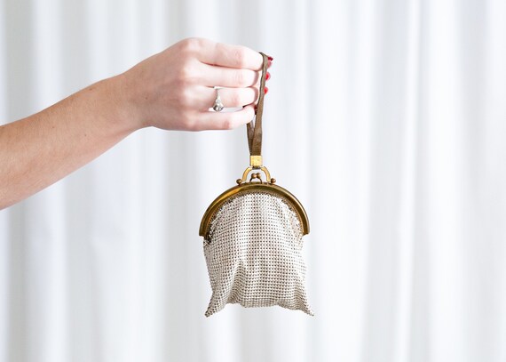 vintage metal mesh purse | 1930s Art Deco enamel c