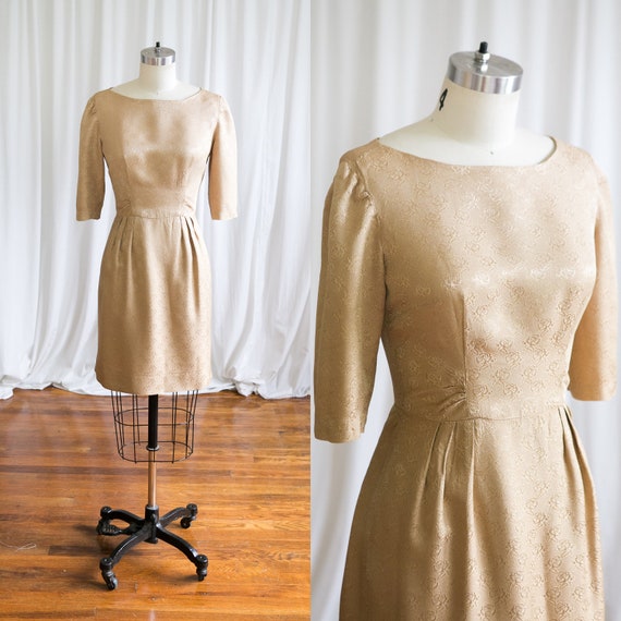 Gilded Rose dress | vintage 60s dress | 1960s gold