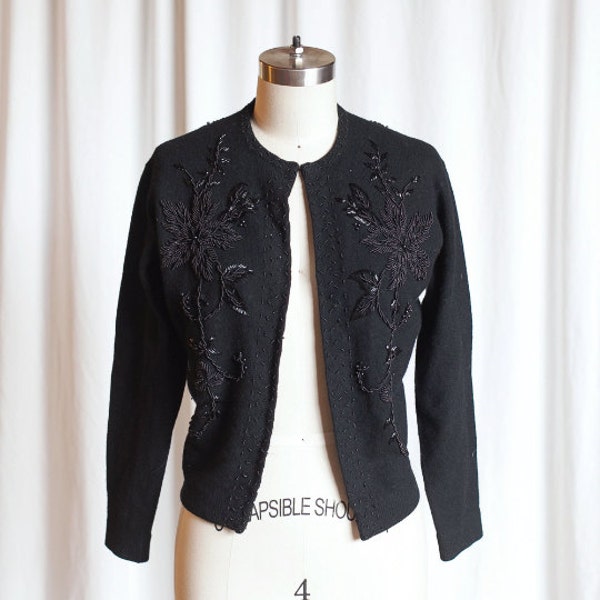 vintage 50s beaded cardigan | 1950s black beaded sweater | vintage wool / angora cardigan | The Last Star cardigan