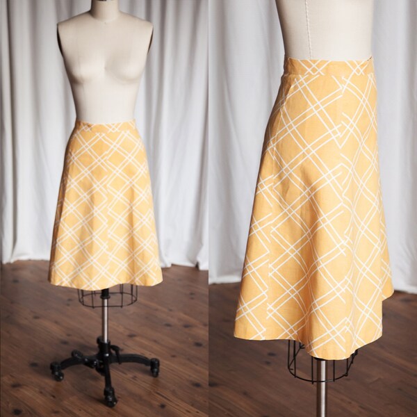 Queen of Argyll skirt | vintage 30s skirt | yellow plaid 1930s / 1940s skirt | vintage bias cut skirt | 40s yellow linen summer skirt