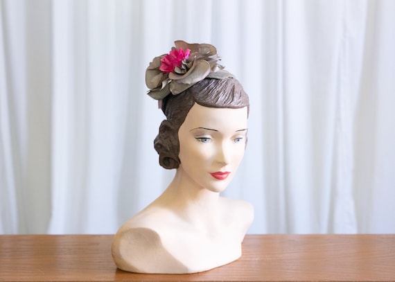 vintage 1940s hat | green velvet topper hat | 1940