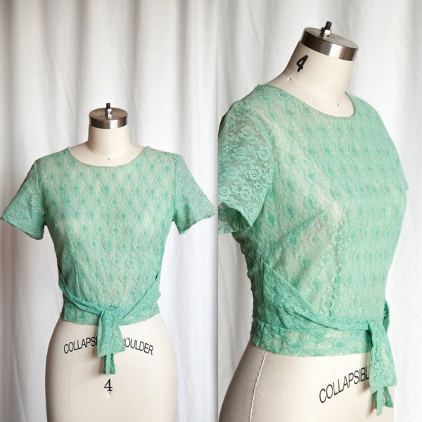 vintage 40s / 50s blouse | green lace vintage top | Leap Year blouse