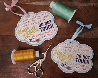 Germs too Big Please DO NOT TOUCH Baby car seat stroller hanger tag safety accessory Embroidered