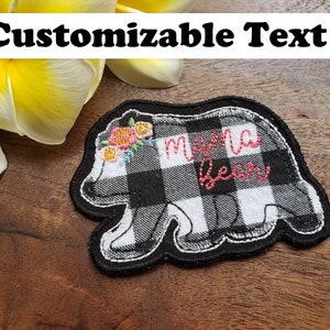 Customizable/personalized Text Embroidered Plaid Mama Bear Patch - Iron on (Various Patterns Available)