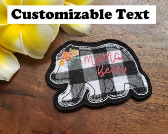 Customizable/personalized Text Embroidered Plaid Mama Bear Patch - Iron on (Various Patterns Available)