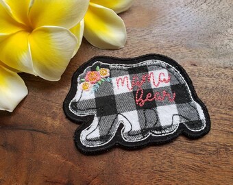 Embroidered Plaid Mama Bear Patch - Iron on (Various Patterns Available)