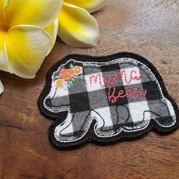 Embroidered Plaid Mama Bear Patch - Iron on (Various Patterns Available)