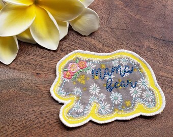 Floral Mama Bear yellow patch - Iron on (Various patterns available)
