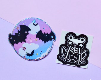 Halloween vinyl sticker set - froggy sticker, glow in the dark sticker, bat sticker, glitter sticker, creepy cute, pastel goth