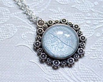 Silver ivy skeleton leaf glass cameo necklace - elegant statement jewellery - Valentines gift