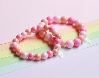 Pastell rosa und pfirsich chunky & irisierendes Perlen Armband Set - kawaii bracelets - fairy kei - decora