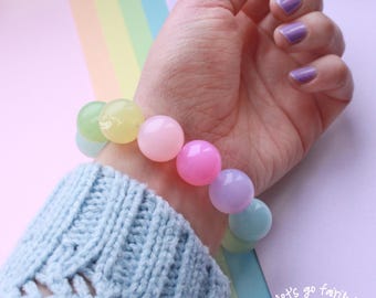 Pulseira de contas de chiclete translúcidas e grossas de 15 mm - pulseiras kawaii - fairy kei - decora