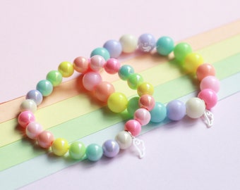 Pastell regenbogen chunky & irisierende Perlen Armband Set - kawaii bracelets - fairy kei - decora