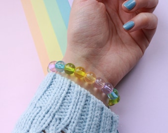 Regenbogen transluzente Perlenarmbänder 10 mm - kawaii Armbänder - fairy kei - decora