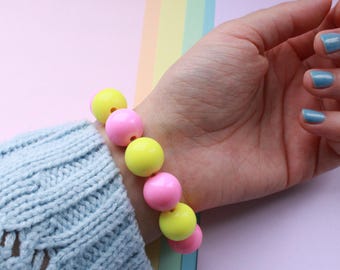 Pulseira de miçangas grandes e sólidas de 15 mm - pulseiras kawaii - fairy kei - decora