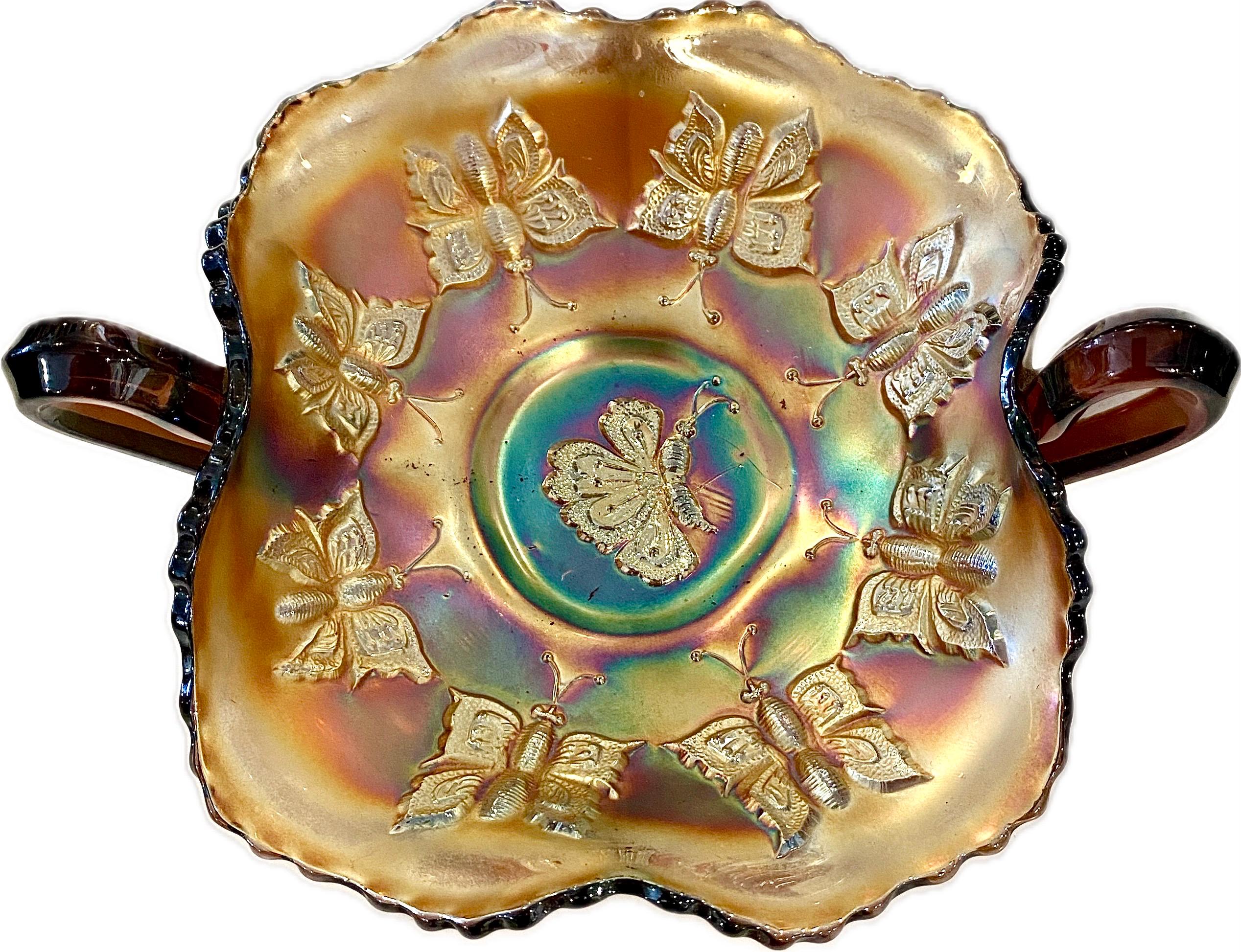 フェントン　カーニバルガラスのボンボンボウル　Butterfly アンティーク Fenton Butterfly Carnival Glass - Etsy