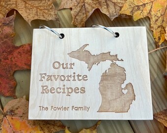 Our Favorite Recipes Personalized Recipe Book State or Country with Heart on City and Last Name, Gift for Baker, Chef or Cook Rustic Design