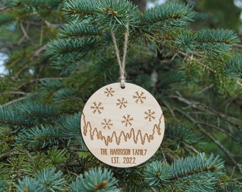 Personalized Winter Wonderland Wooden Christmas Ornament Snowflake and Woodland