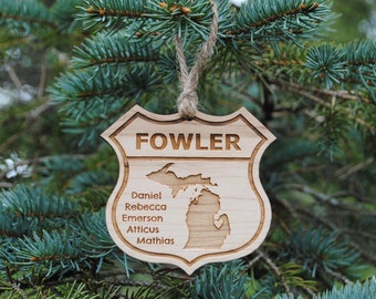 Personalized Family Christmas Ornament Wooden Road Sign Highway Sign