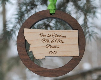 Personalized State Christmas Ornament ANY STATE, COUNTRY or Island Our First Home, Destination Wedding Gift for Mr and Mrs Country Wedding