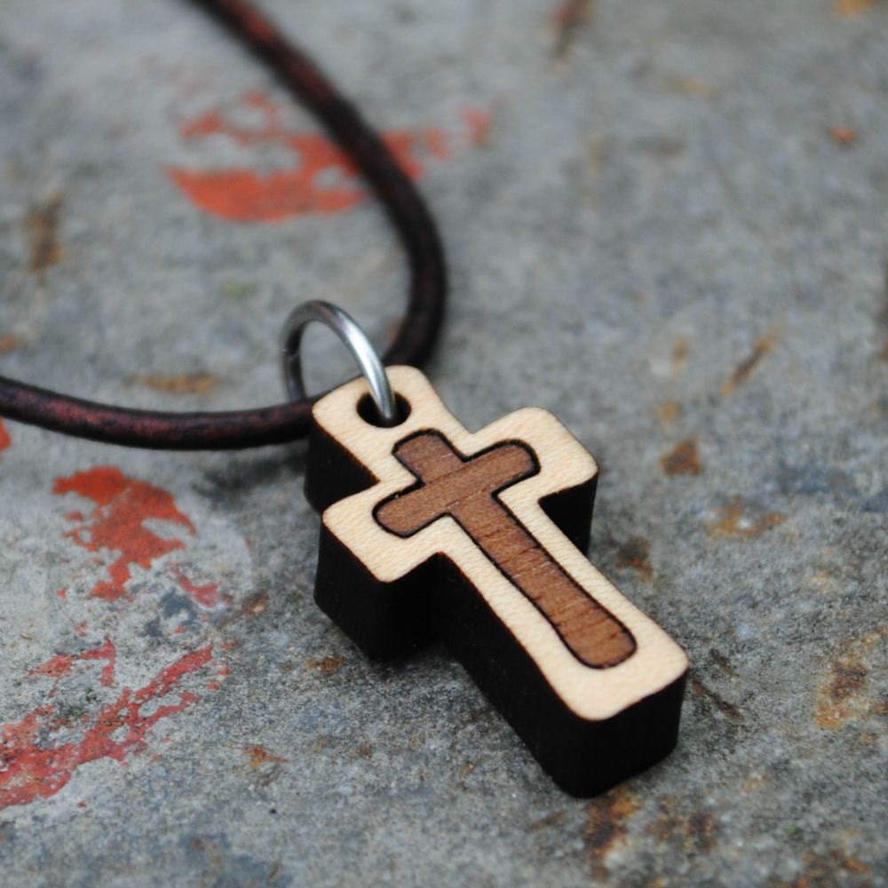 Wooden Cross Necklace Christian Jewelry Small Dainty Cross Etsy