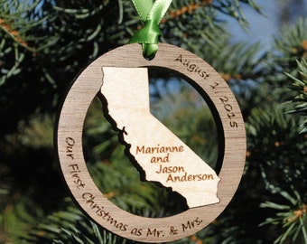 Personalized State Christmas Ornament ANY STATE, COUNTRY or Island Baby's First Christmas, Our First Home, Wedding Gift, Destination Wedding