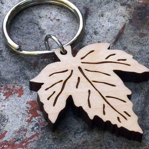 Maple Leaf Wooden Keychain Autumn Accessory Gifts under 25 Fall Fashion Canadian Maple