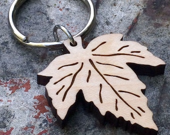 Maple Leaf Wooden Keychain Autumn Accessory Gifts under 25 Fall Fashion Canadian Maple
